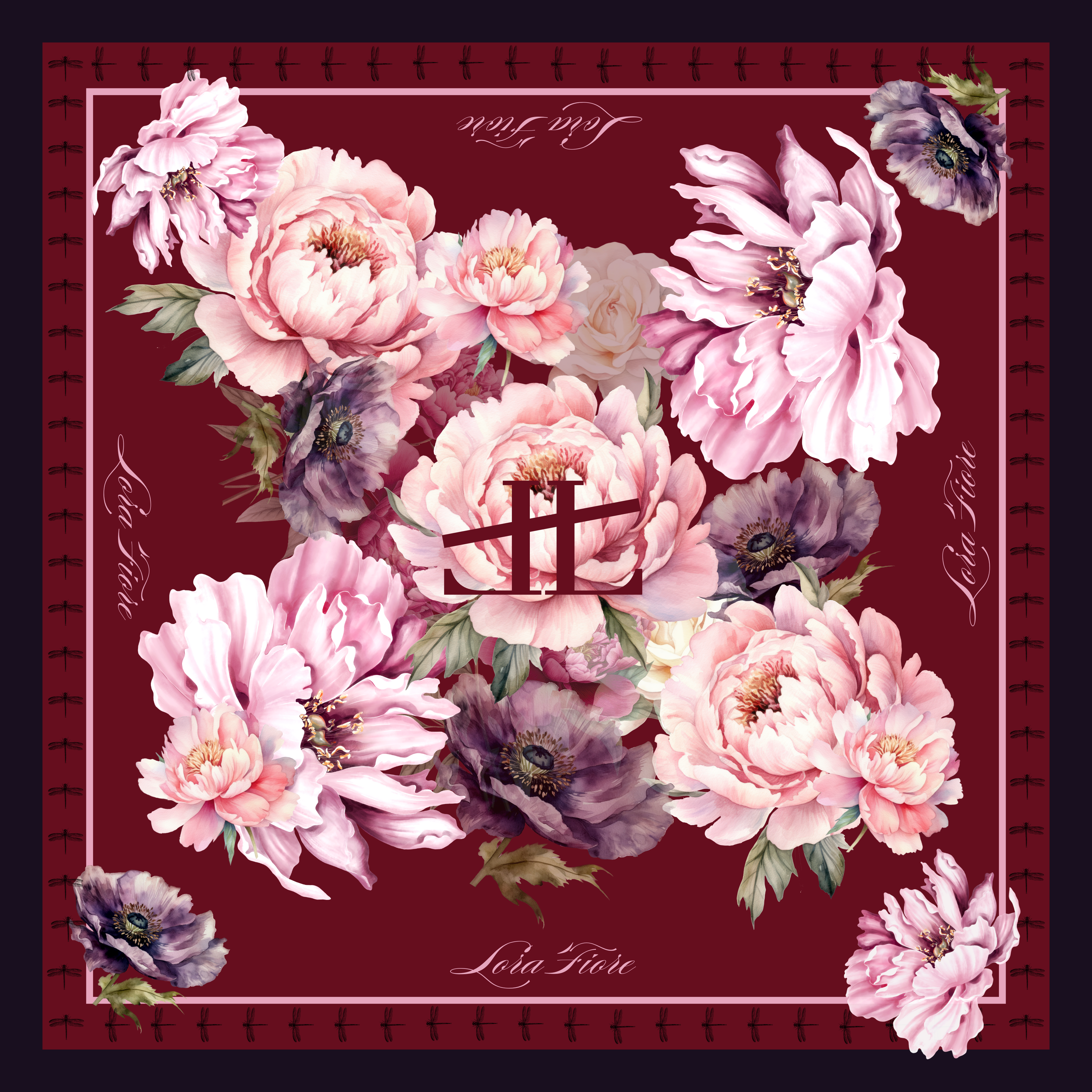 Printed floral burgundy Scarf